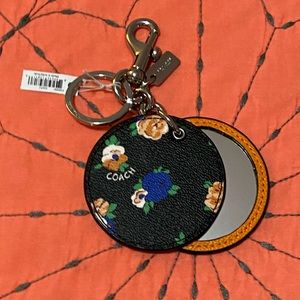 Coach Bag Charm Keychain with Mirror - Black Floral